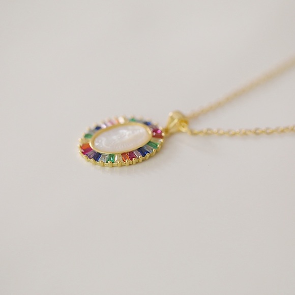Rainbow Virgin Mary Necklace | 14k Gold Plated - Picture 2 of 6